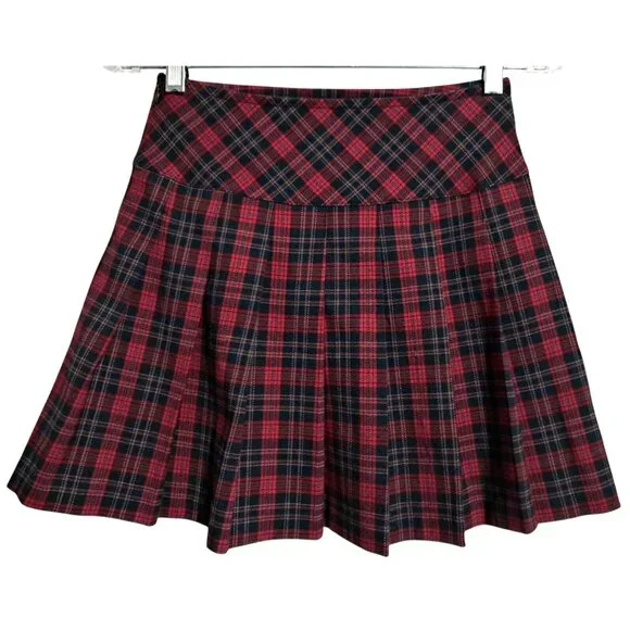 KC Parker Plaid Pleated Skirt Girls Size 14 Red/Black Polyester Blend Vtg Y2K - Picture 4 of 5